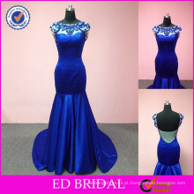 Fornecedor da China Foto Real Mermaid Cap Sleeve Padrões com contas Royal Blue Long Sexy Evening Dress 2015